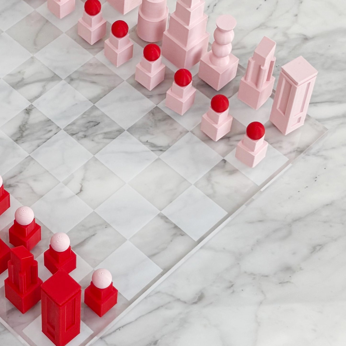 TETRI CHESS Schachset | Rosa + Rot