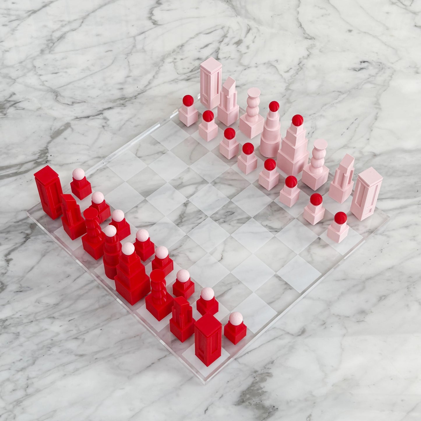TETRI CHESS Schachset | Rosa + Rot