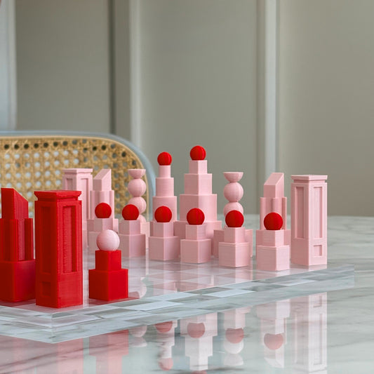 TETRI CHESS Schachset | Rosa + Rot