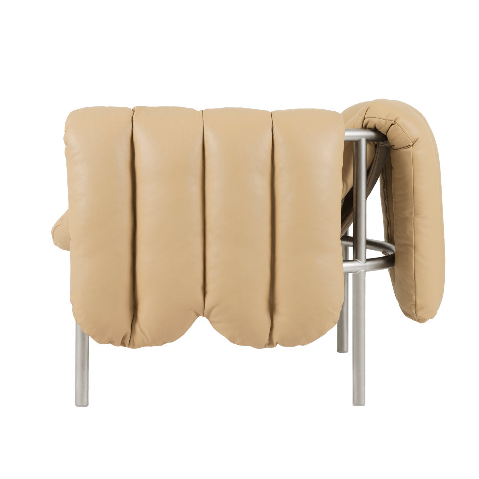PUFFY Lounge Chair | Edelstahl Leder Sand