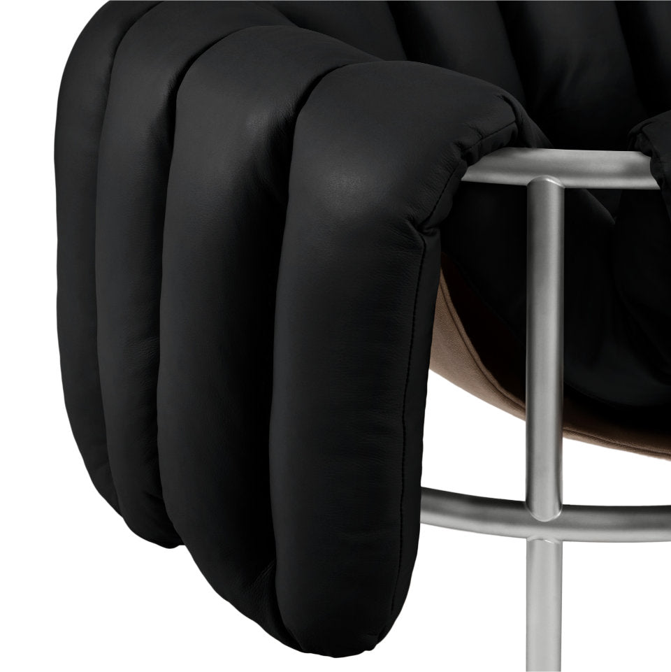 PUFFY Lounge Chair | Edelstahl Leder Schwarz