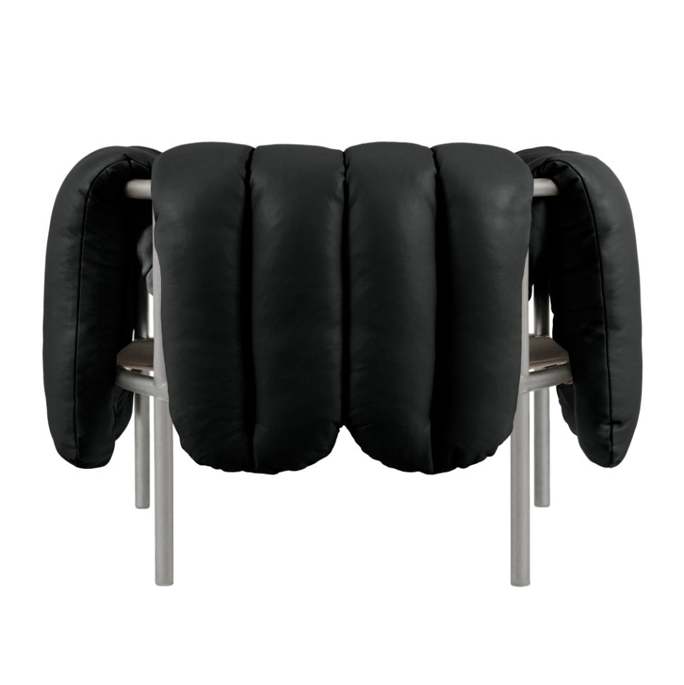 PUFFY Lounge Chair | Edelstahl Leder Schwarz