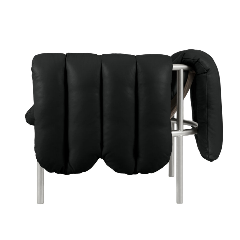 PUFFY Lounge Chair | Edelstahl Leder Schwarz