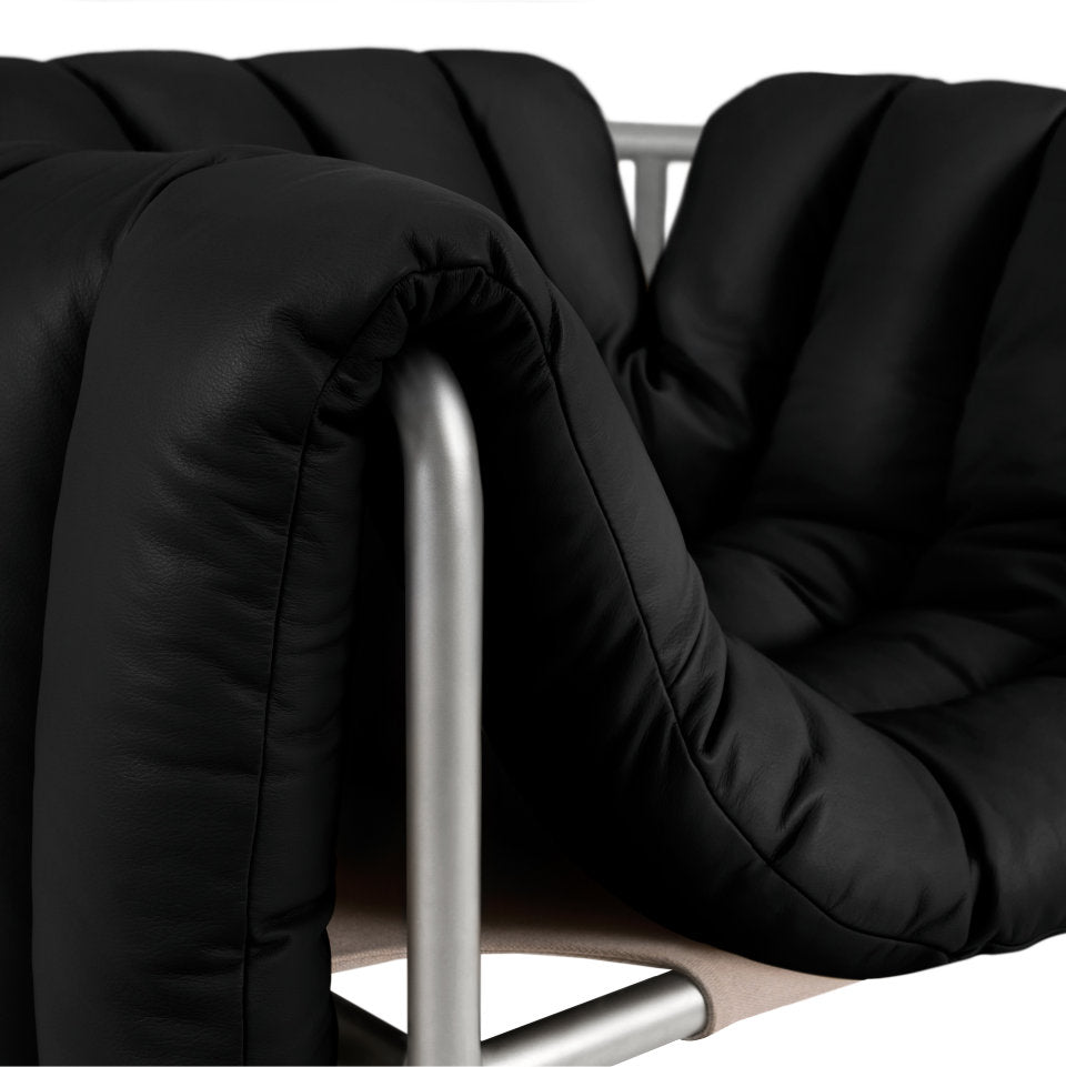 PUFFY Lounge Chair | Edelstahl Leder Schwarz