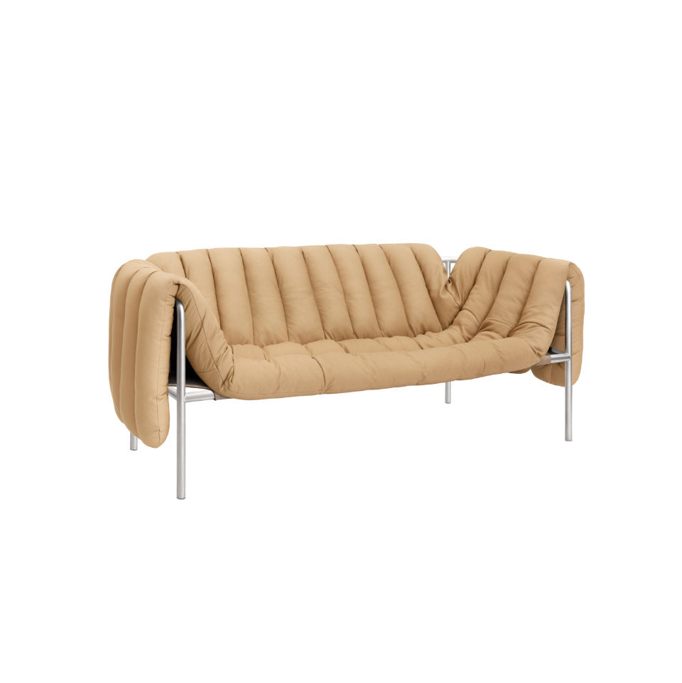 PUFFY Sofa | Edelstahl Leder Sand