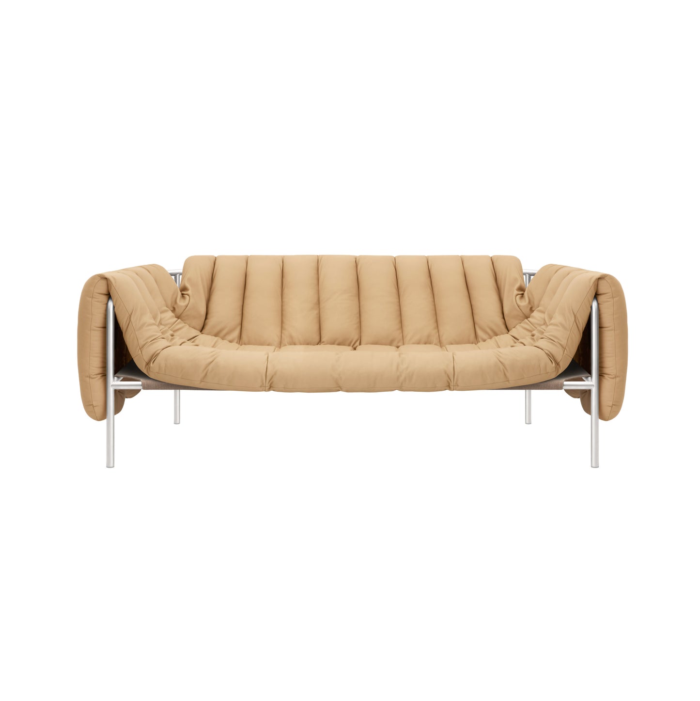 PUFFY Sofa | Edelstahl Leder Sand