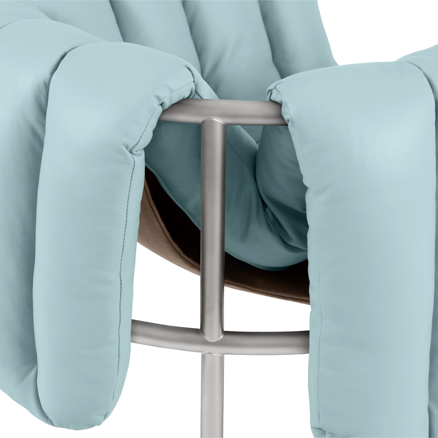 PUFFY Sessel | Edelstahl Leder Hellblau