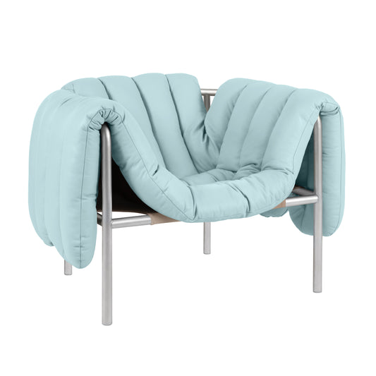 PUFFY Sessel | Edelstahl Leder Hellblau