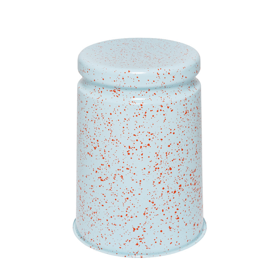 LAST Hocker | Stahl Emaille Hellblau + Rotorange