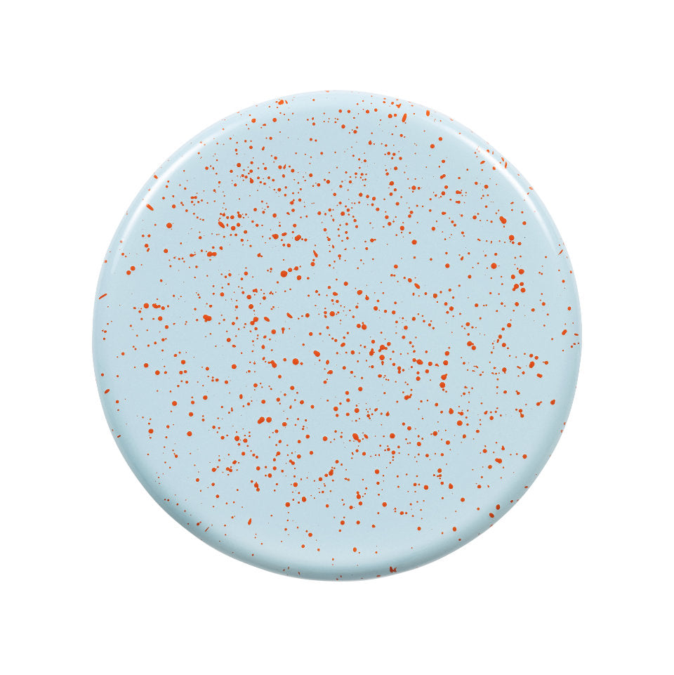 LAST Hocker | Stahl Emaille Hellblau + Rotorange